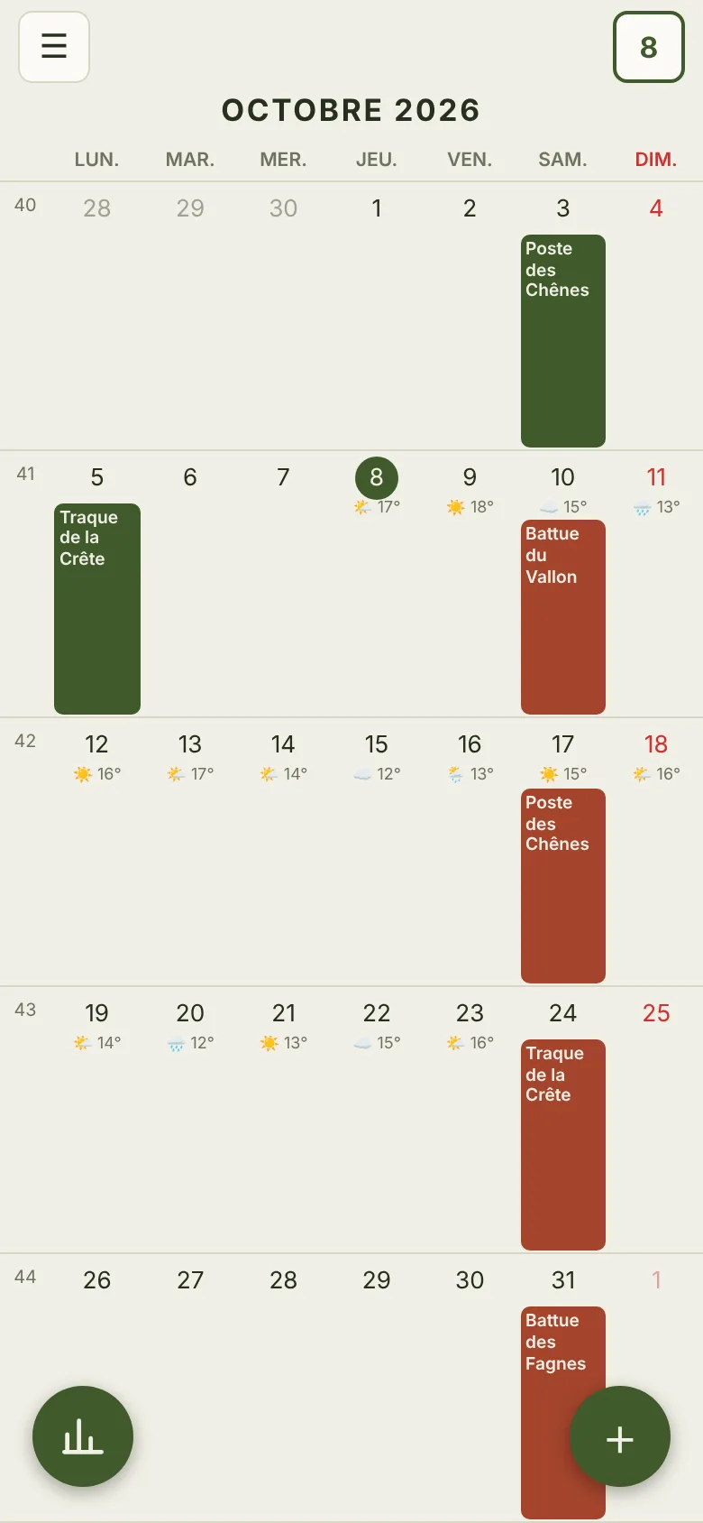 Calendrier de chasse
